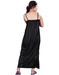 Elegant Black Satin Solid Nighty With Robe For Women-thumb1