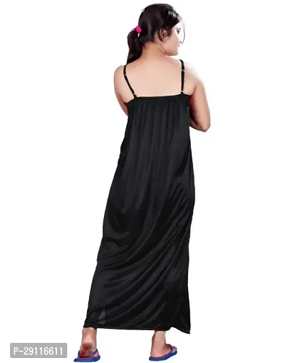 Elegant Black Satin Solid Nighty With Robe For Women-thumb2