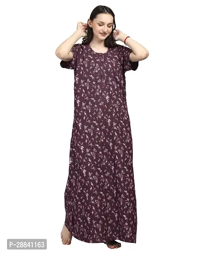 Elegant Purple Cotton Printed Nighty For Women