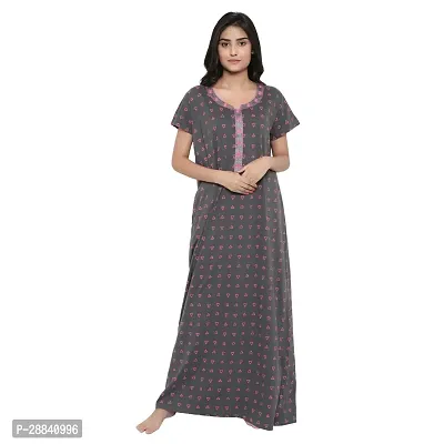 Elegant Grey Cotton Printed Nighty For Women