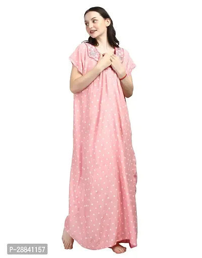 Elegant Pink Rayon Printed Nighty For Women-thumb0