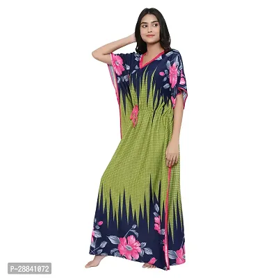 Elegant Green Satin Printed Nighty For Women-thumb3