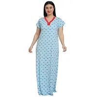 Elegant Blue Cotton Floral Nighty For Women-thumb2