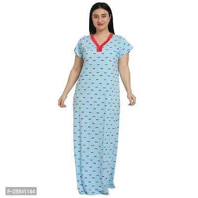 Elegant Blue Cotton Floral Nighty For Women-thumb3