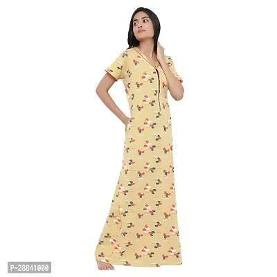 Elegant Yellow Cotton Printed Nighty For Women-thumb0