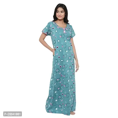 Elegant Blue Cotton Printed Nighty For Women