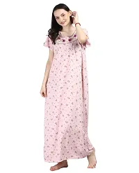 Elegant Peach Cotton Blend Printed Nighty For Women-thumb2