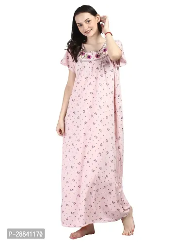 Elegant Peach Cotton Blend Printed Nighty For Women-thumb3