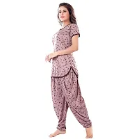 Zionity Brown Cotton Blend Printed Top  Pyjama Set For Women-thumb3