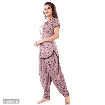 Zionity Brown Cotton Blend Printed Top  Pyjama Set For Women-thumb4