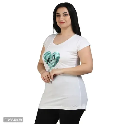 Stylish White Cotton Printed Round Neck Top For Women-thumb3