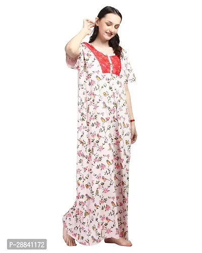 Elegant Pink Cotton Blend Printed Nighty For Women-thumb4