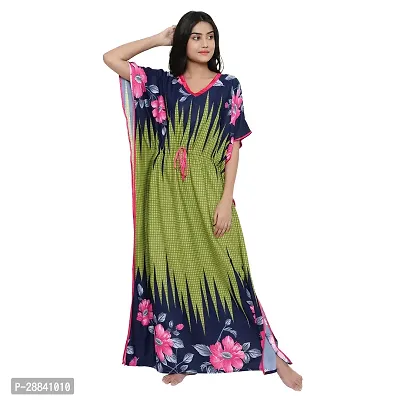 Elegant Green Satin Printed Nighty For Women-thumb0