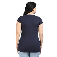 Stylish Navy Blue Cotton Printed Round Neck Top For Women-thumb1