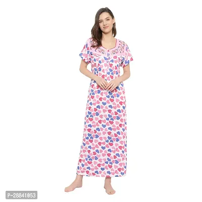 Elegant Pink Hosiery Printed Nighty For Women