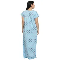 Elegant Blue Cotton Floral Nighty For Women-thumb1