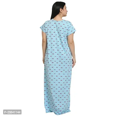 Elegant Blue Cotton Floral Nighty For Women-thumb2