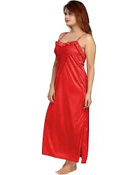 Zionity Women's Satin Full-Length Lace Nighty with Robe/Sleep Wear/Night Gown, Free Size (Red)-thumb2