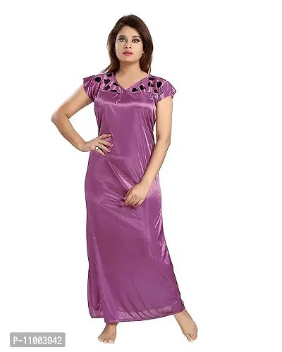 Zionity Women's Satin Solid Maxi Nighty with Robe (ZNT015J12O_Purple_Free Size)-thumb4