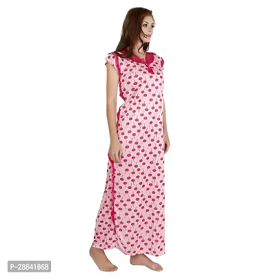 Elegant Pink Satin Printed Nighty For Women-thumb4