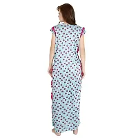 Elegant Blue Satin Printed Nighty For Women-thumb1