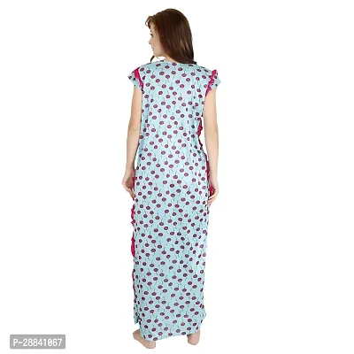 Elegant Blue Satin Printed Nighty For Women-thumb2