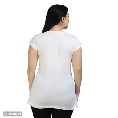 Stylish White Cotton Printed Round Neck Top For Women-thumb2