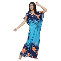 Elegant Blue Satin Printed Nighty For Women-thumb2