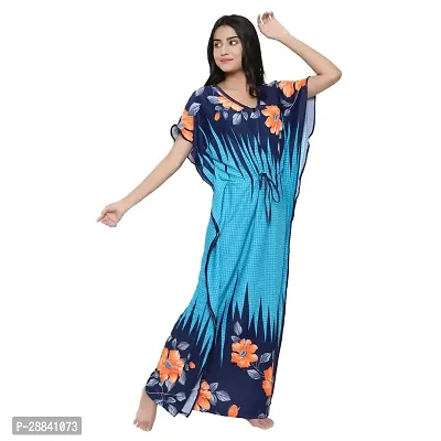 Elegant Blue Satin Printed Nighty For Women-thumb3