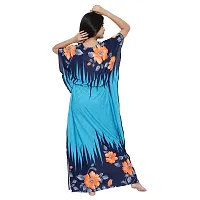 Elegant Blue Satin Printed Nighty For Women-thumb1