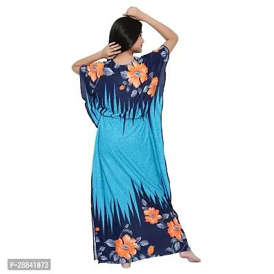 Elegant Blue Satin Printed Nighty For Women-thumb2