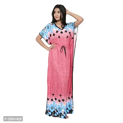 Elegant Pink Satin Printed Nighty For Women-thumb3