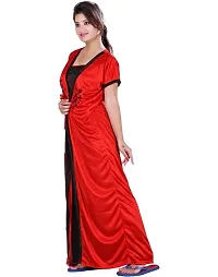 Elegant Black Satin Solid Nighty With Robe For Women-thumb2