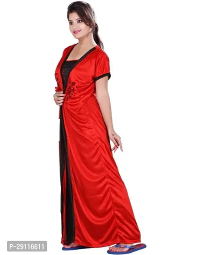 Elegant Black Satin Solid Nighty With Robe For Women-thumb3