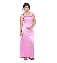 Elegant Pink Satin Solid Nighty With Robe For Women-thumb2