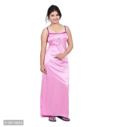 Elegant Pink Satin Solid Nighty With Robe For Women-thumb3