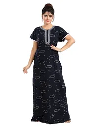 Elegant Black Cotton Self Pattern Nighty For Women-thumb1