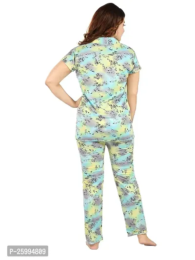 Zionity Blue Cotton Blend Printed Top  Pyjama Set For Women-thumb2