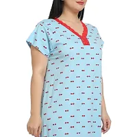 Elegant Blue Cotton Floral Nighty For Women-thumb4