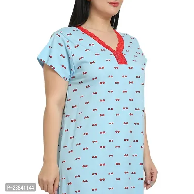 Elegant Blue Cotton Floral Nighty For Women-thumb5