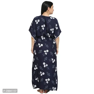 Elegant Navy Blue Rayon Floral Nighty For Women-thumb2