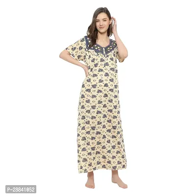 Elegant Beige Hosiery Printed Nighty For Women