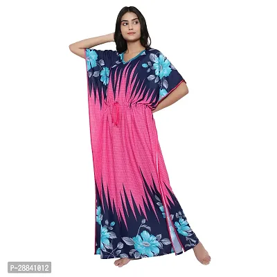 Elegant Pink Satin Printed Nighty For Women-thumb0