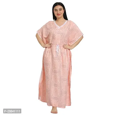 Elegant Pink Cotton Blend Printed Nighty For Women-thumb0