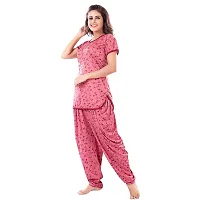 Zionity Pink Cotton Blend Printed Top  Pyjama Set For Women-thumb3