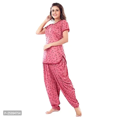 Zionity Pink Cotton Blend Printed Top  Pyjama Set For Women-thumb4