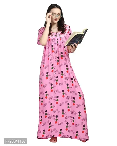 Elegant Pink Rayon Printed Nighty For Women-thumb0