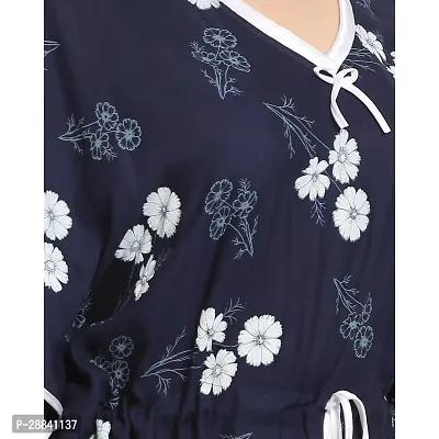 Elegant Navy Blue Rayon Floral Nighty For Women-thumb5