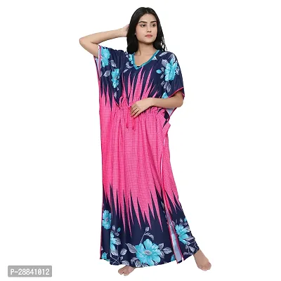 Elegant Pink Satin Printed Nighty For Women-thumb4