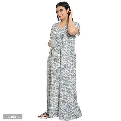 Elegant Grey Cotton Printed Nighty For Women-thumb3